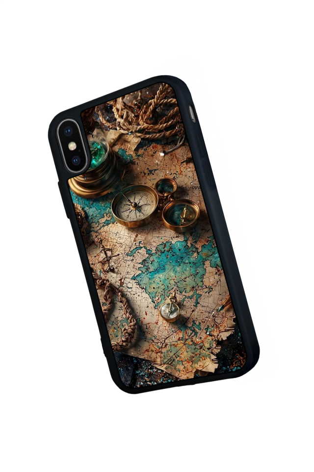 iPhone X/ XS Uyumlu Harita Tasarımlı Glossy Premium Kılıf