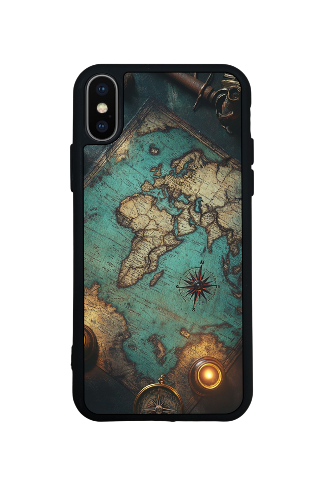 iPhone X/ XS Uyumlu Harita Tasarımlı Glossy Premium Kılıf
