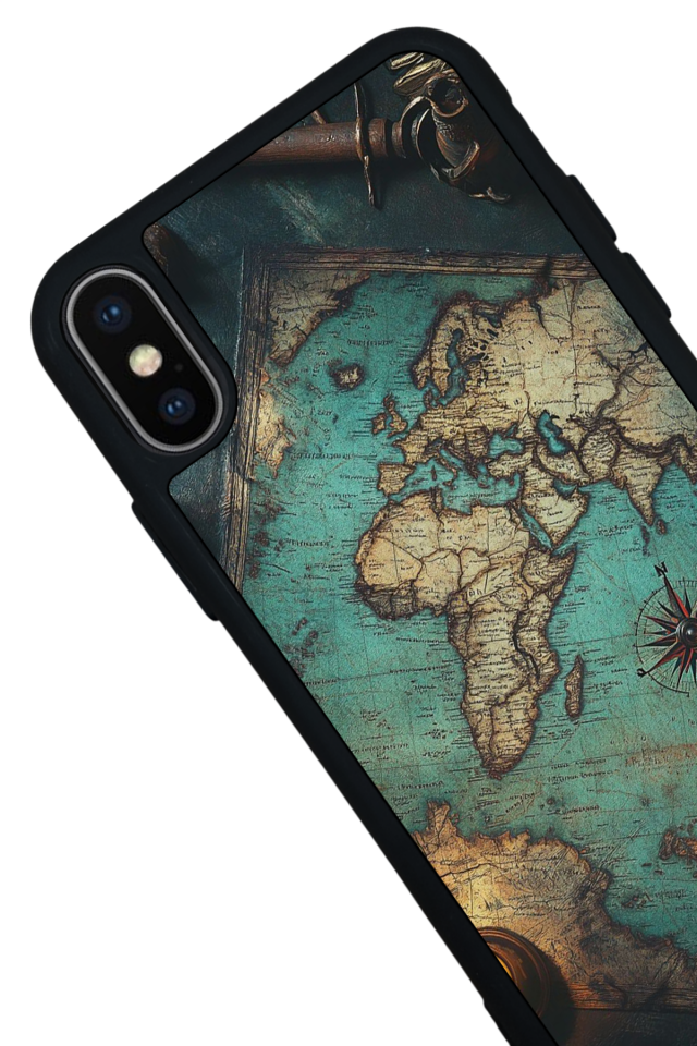 iPhone X/ XS Uyumlu Harita Tasarımlı Glossy Premium Kılıf