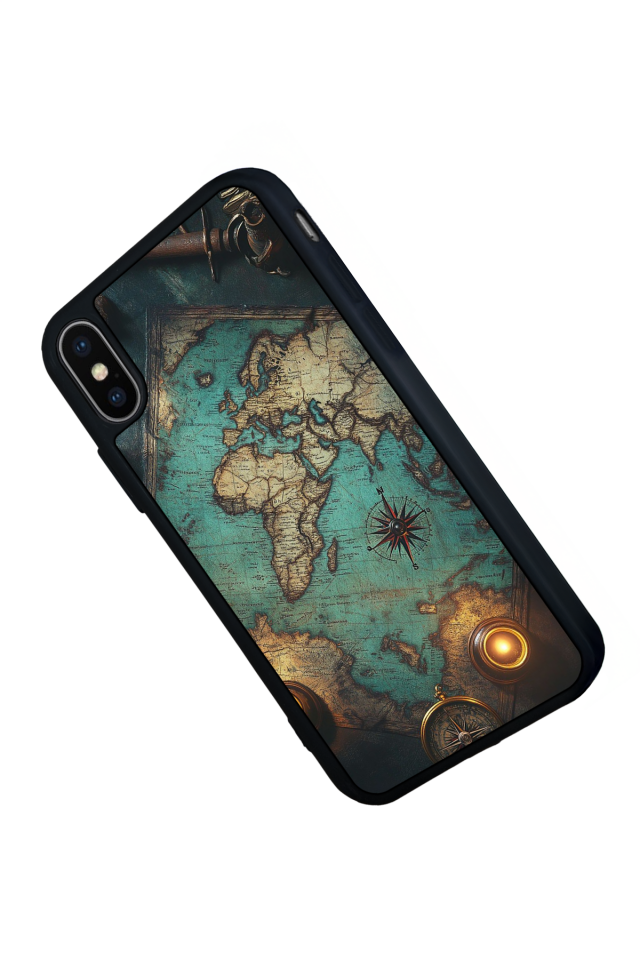 iPhone X/ XS Uyumlu Harita Tasarımlı Glossy Premium Kılıf