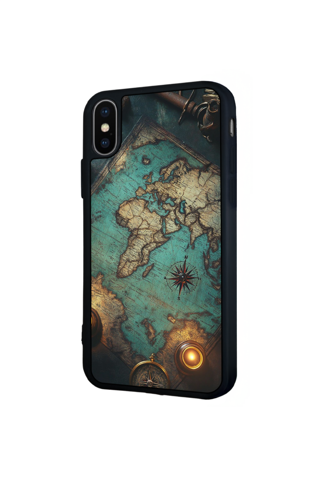 iPhone X/ XS Uyumlu Harita Tasarımlı Glossy Premium Kılıf
