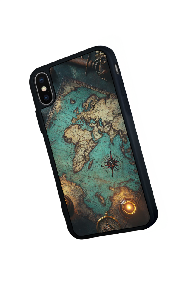 iPhone X/ XS Uyumlu Harita Tasarımlı Glossy Premium Kılıf