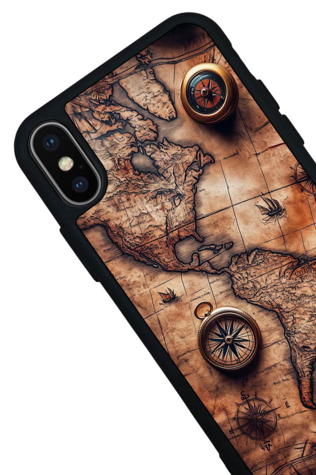 iPhone X/ XS Uyumlu Harita Tasarımlı Glossy Premium Kılıf