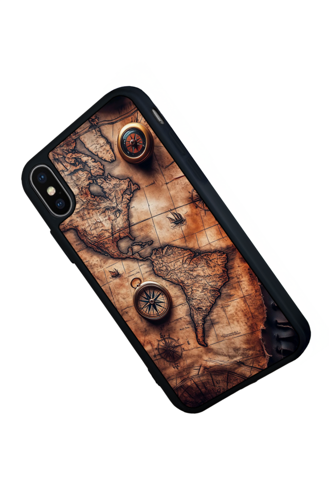 iPhone X/ XS Uyumlu Harita Tasarımlı Glossy Premium Kılıf