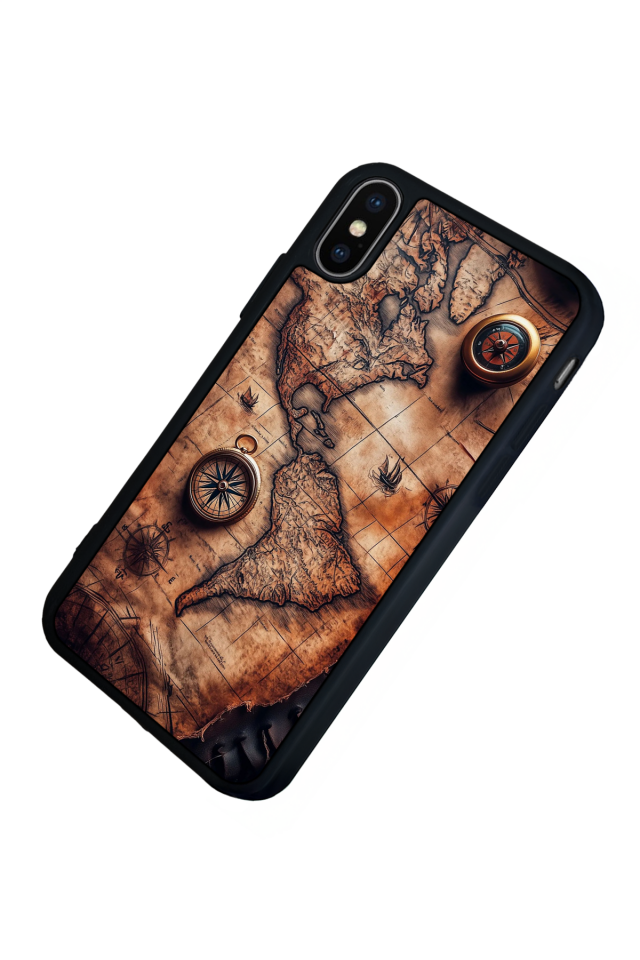 iPhone X/ XS Uyumlu Harita Tasarımlı Glossy Premium Kılıf