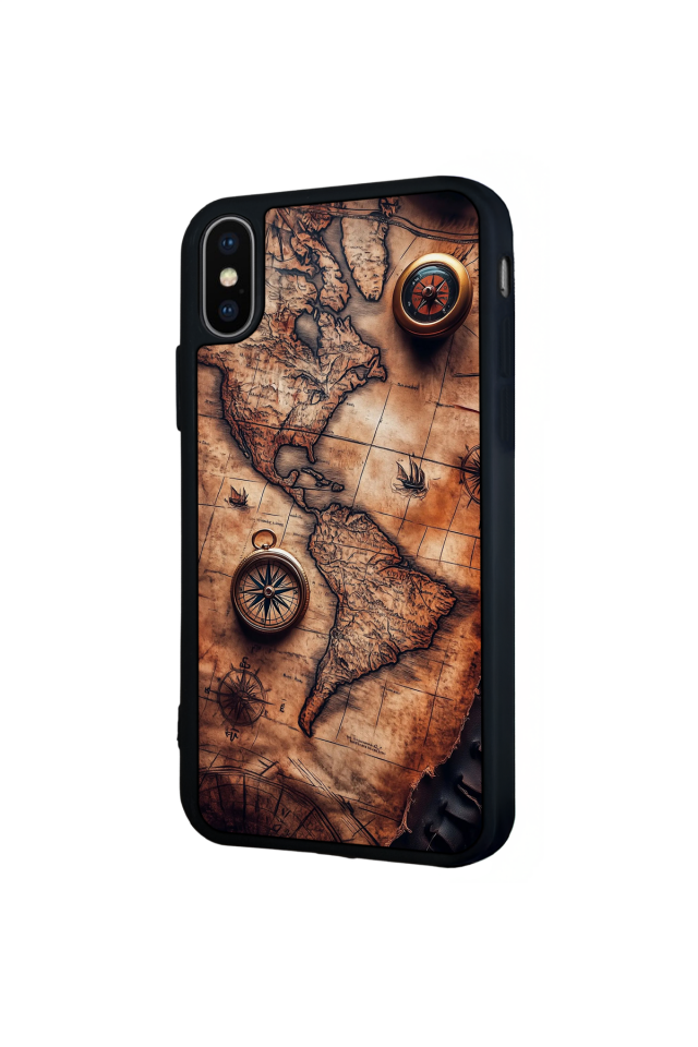 iPhone X/ XS Uyumlu Harita Tasarımlı Glossy Premium Kılıf