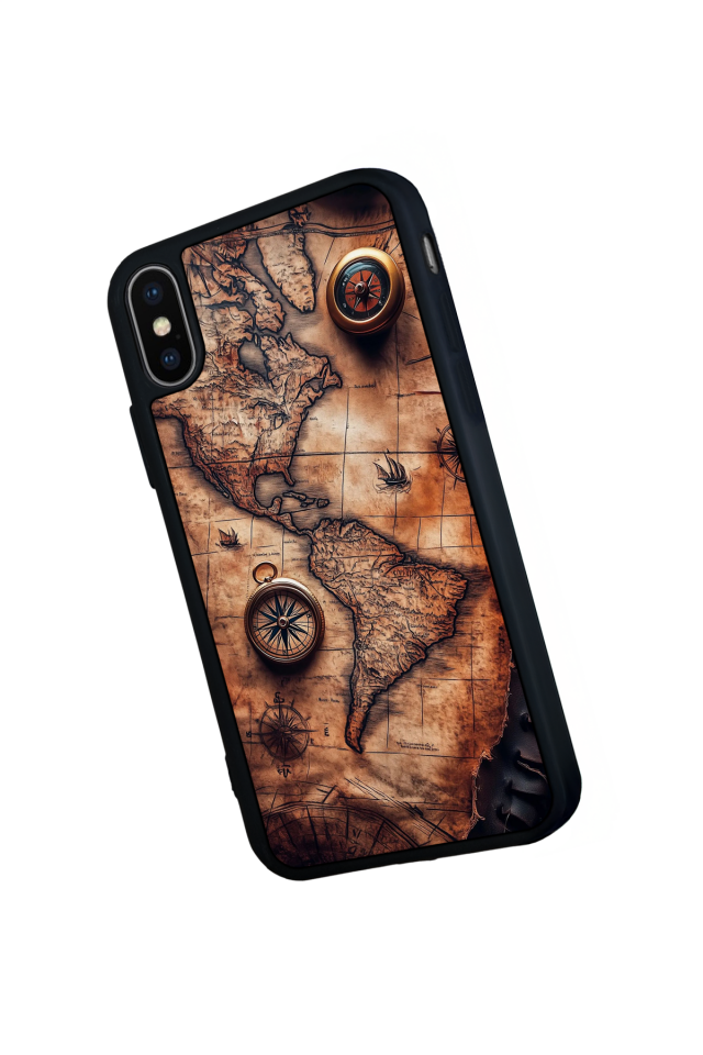 iPhone X/ XS Uyumlu Harita Tasarımlı Glossy Premium Kılıf