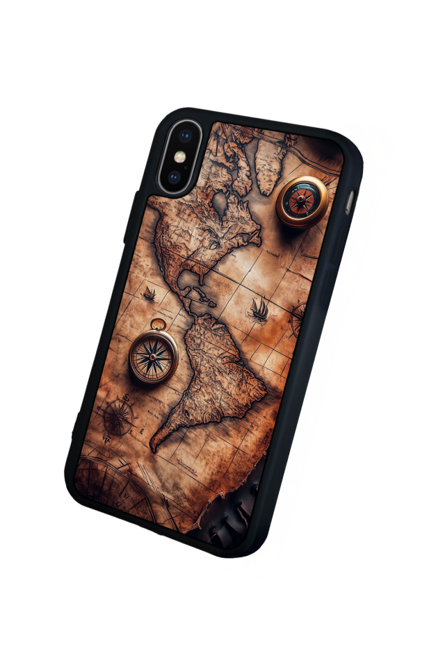 iPhone X/ XS Uyumlu Harita Tasarımlı Glossy Premium Kılıf