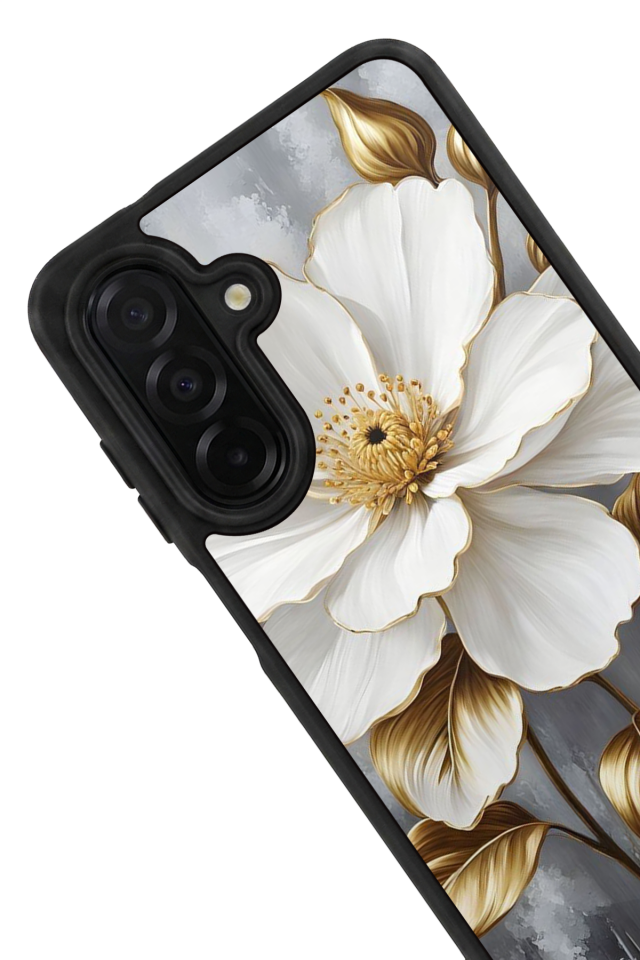 Samsung Galaxy A36 Uyumlu Yaldizli Cicek Tasarımlı Glossy Premium Kılıf