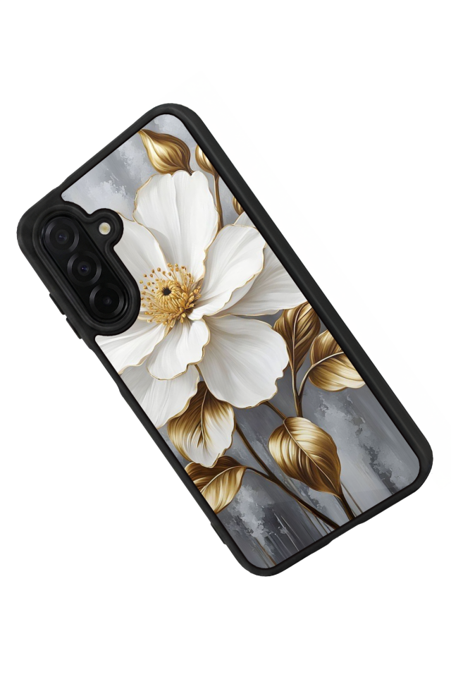 Samsung Galaxy A36 Uyumlu Yaldizli Cicek Tasarımlı Glossy Premium Kılıf