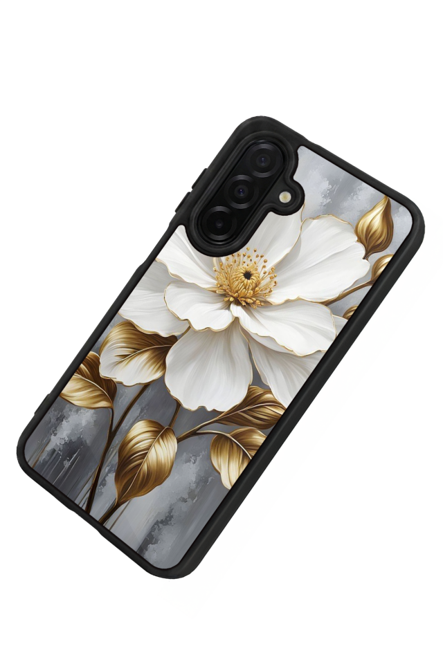 Samsung Galaxy A36 Uyumlu Yaldizli Cicek Tasarımlı Glossy Premium Kılıf