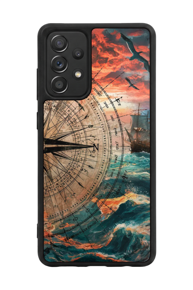 Samsung Galaxy A72 Uyumlu Pusula Tasarımlı Glossy Premium Kılıf