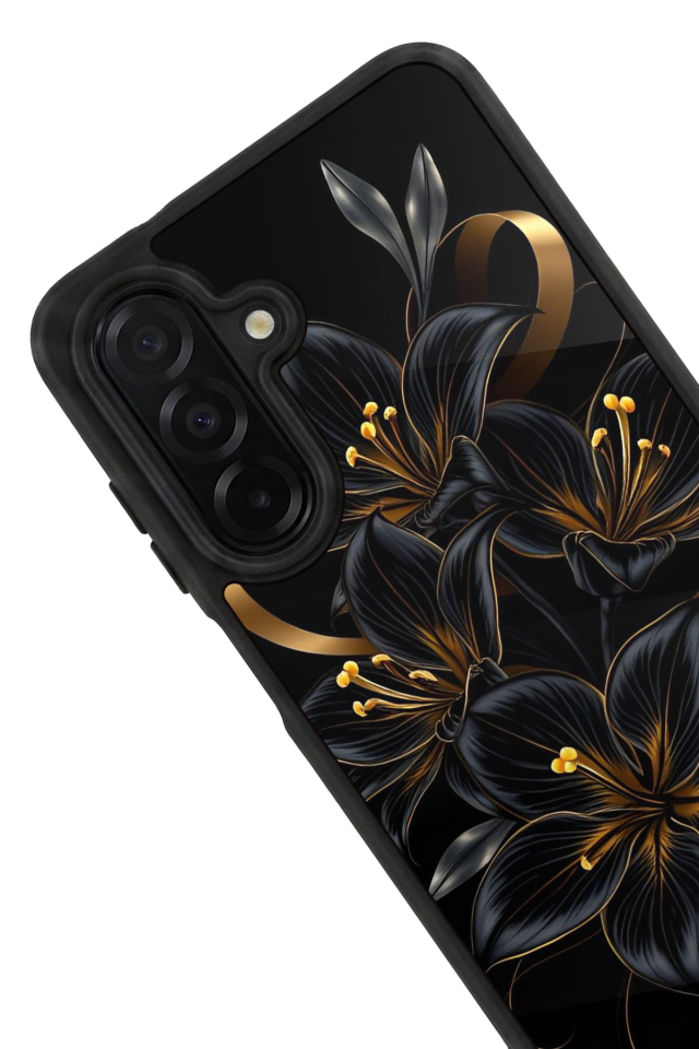 Samsung Galaxy A36 Uyumlu Yaldizli Cicek Tasarımlı Glossy Premium Kılıf