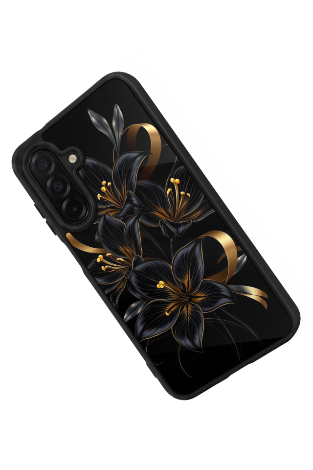 Samsung Galaxy A36 Uyumlu Yaldizli Cicek Tasarımlı Glossy Premium Kılıf