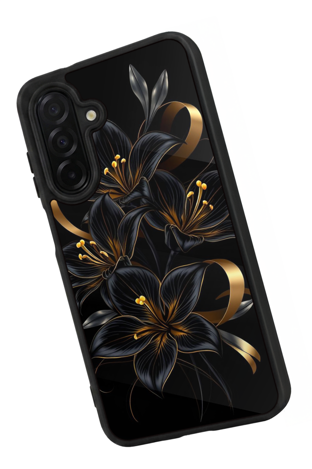 Samsung Galaxy A36 Uyumlu Yaldizli Cicek Tasarımlı Glossy Premium Kılıf