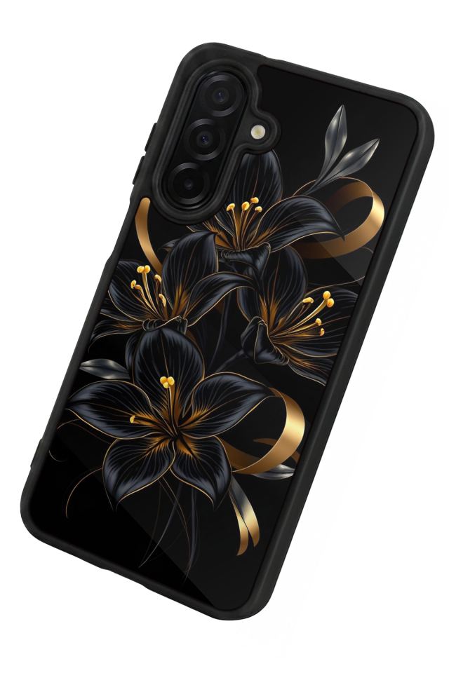 Samsung Galaxy A36 Uyumlu Yaldizli Cicek Tasarımlı Glossy Premium Kılıf