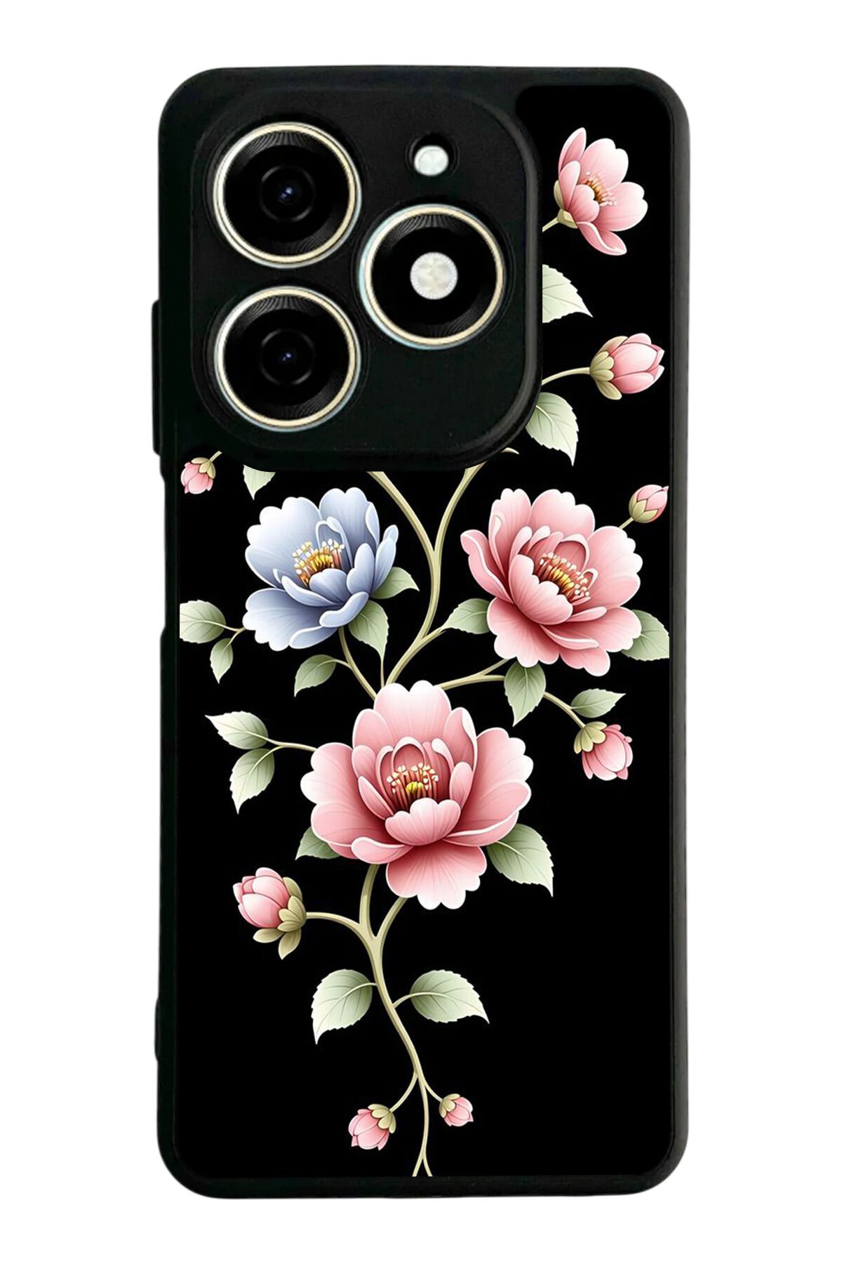 Tecno Spark 20/20C Uyumlu Yaldizli Cicek Tasarımlı Glossy Premium Kılıf