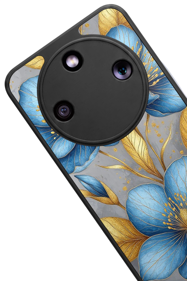 Honor Magic 8 Lite Uyumlu Yaldizli Cicek Tasarımlı Glossy Premium Kılıf