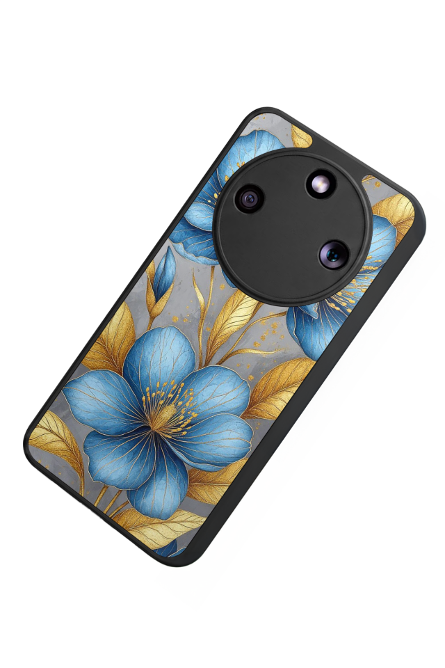 Honor Magic 8 Lite Uyumlu Yaldizli Cicek Tasarımlı Glossy Premium Kılıf