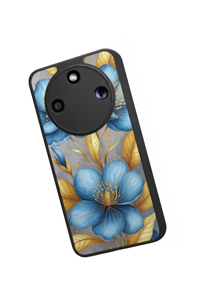 Honor Magic 8 Lite Uyumlu Yaldizli Cicek Tasarımlı Glossy Premium Kılıf