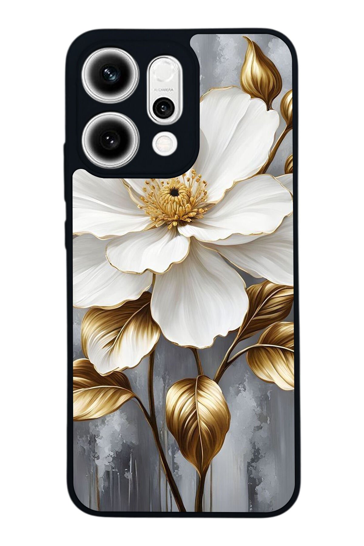 Oppo Reno 14 Uyumlu Yaldizli Cicek Tasarımlı Glossy Premium Kılıf