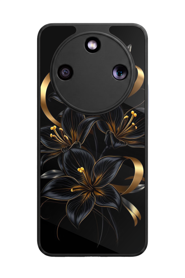 Honor Magic 8 Lite Uyumlu Yaldizli Cicek Tasarımlı Glossy Premium Kılıf