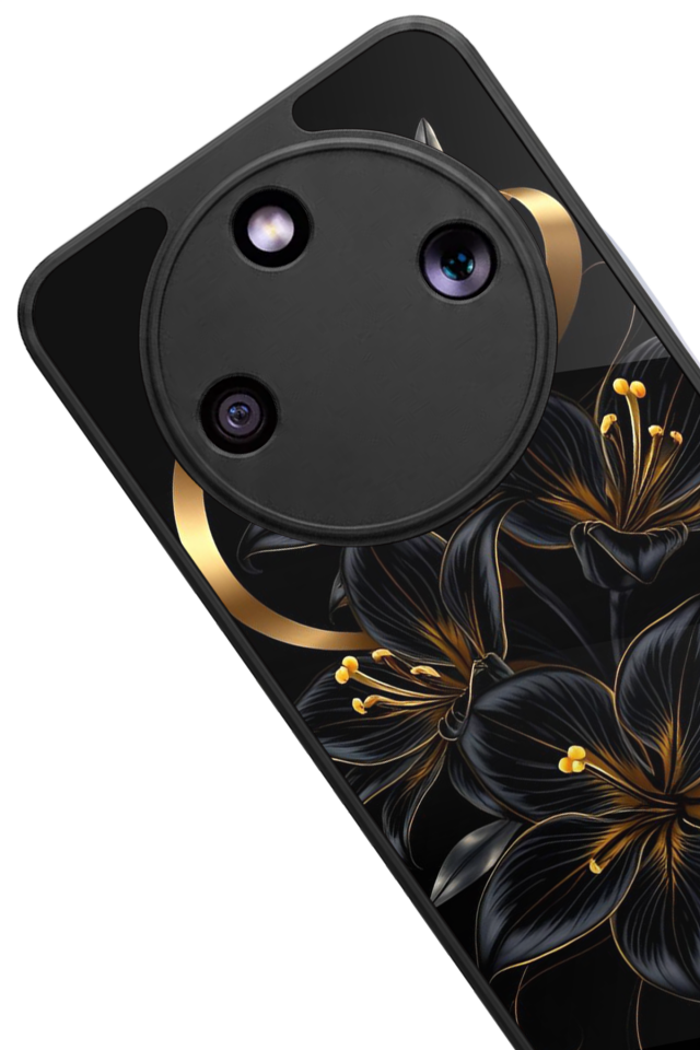 Honor Magic 8 Lite Uyumlu Yaldizli Cicek Tasarımlı Glossy Premium Kılıf