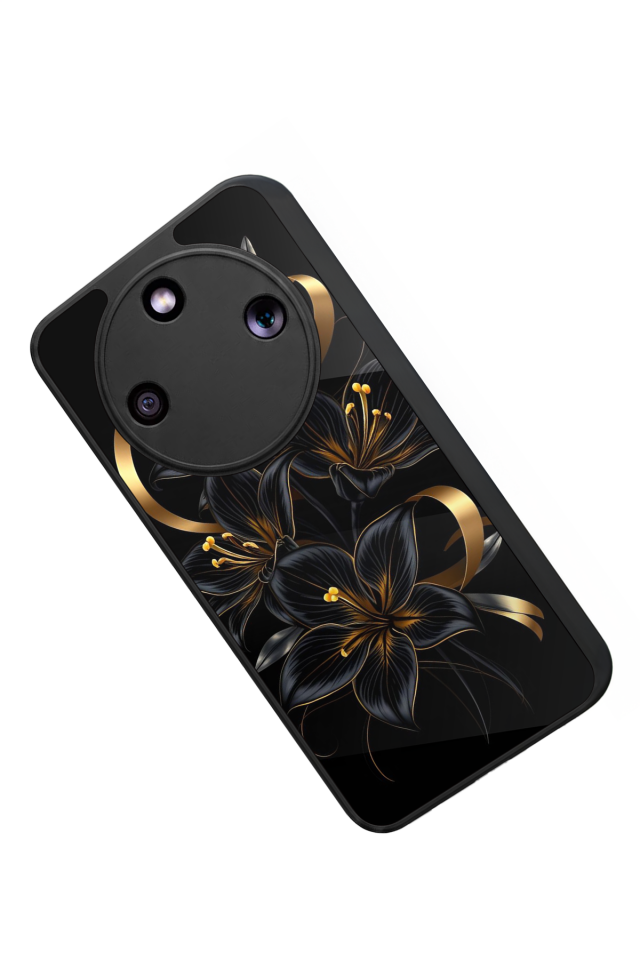 Honor Magic 8 Lite Uyumlu Yaldizli Cicek Tasarımlı Glossy Premium Kılıf