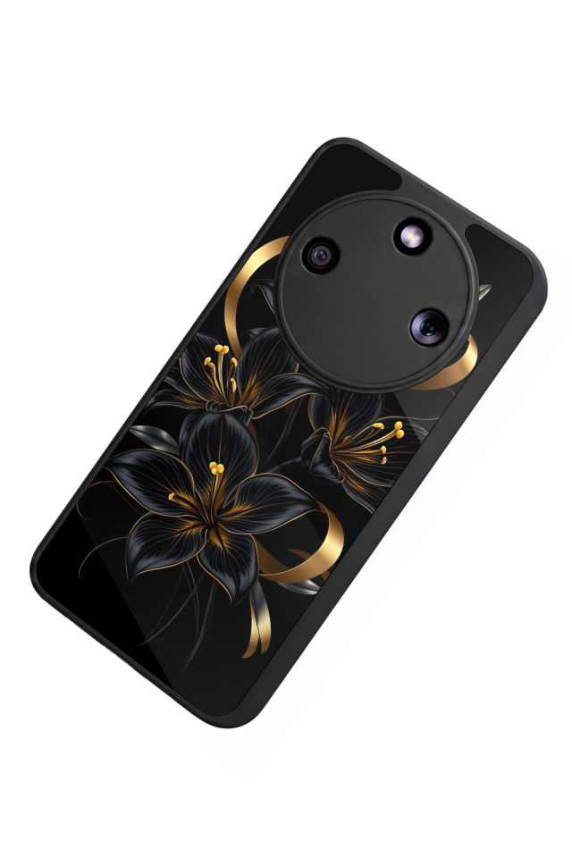 Honor Magic 8 Lite Uyumlu Yaldizli Cicek Tasarımlı Glossy Premium Kılıf