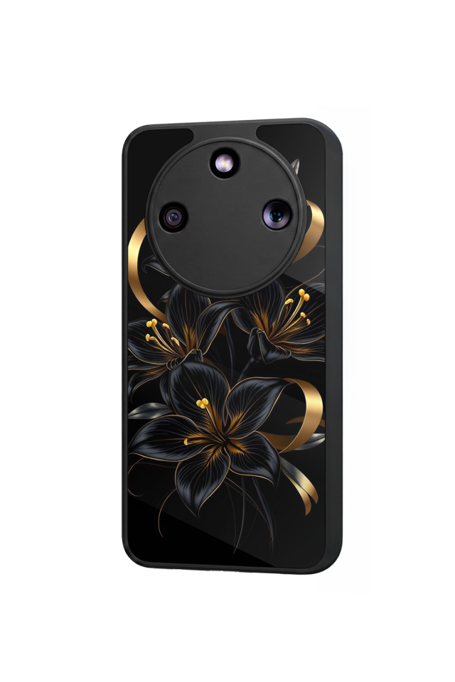 Honor Magic 8 Lite Uyumlu Yaldizli Cicek Tasarımlı Glossy Premium Kılıf
