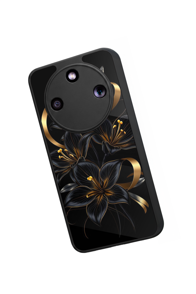Honor Magic 8 Lite Uyumlu Yaldizli Cicek Tasarımlı Glossy Premium Kılıf