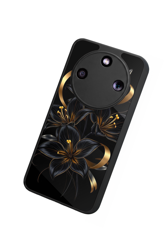 Honor Magic 8 Lite Uyumlu Yaldizli Cicek Tasarımlı Glossy Premium Kılıf
