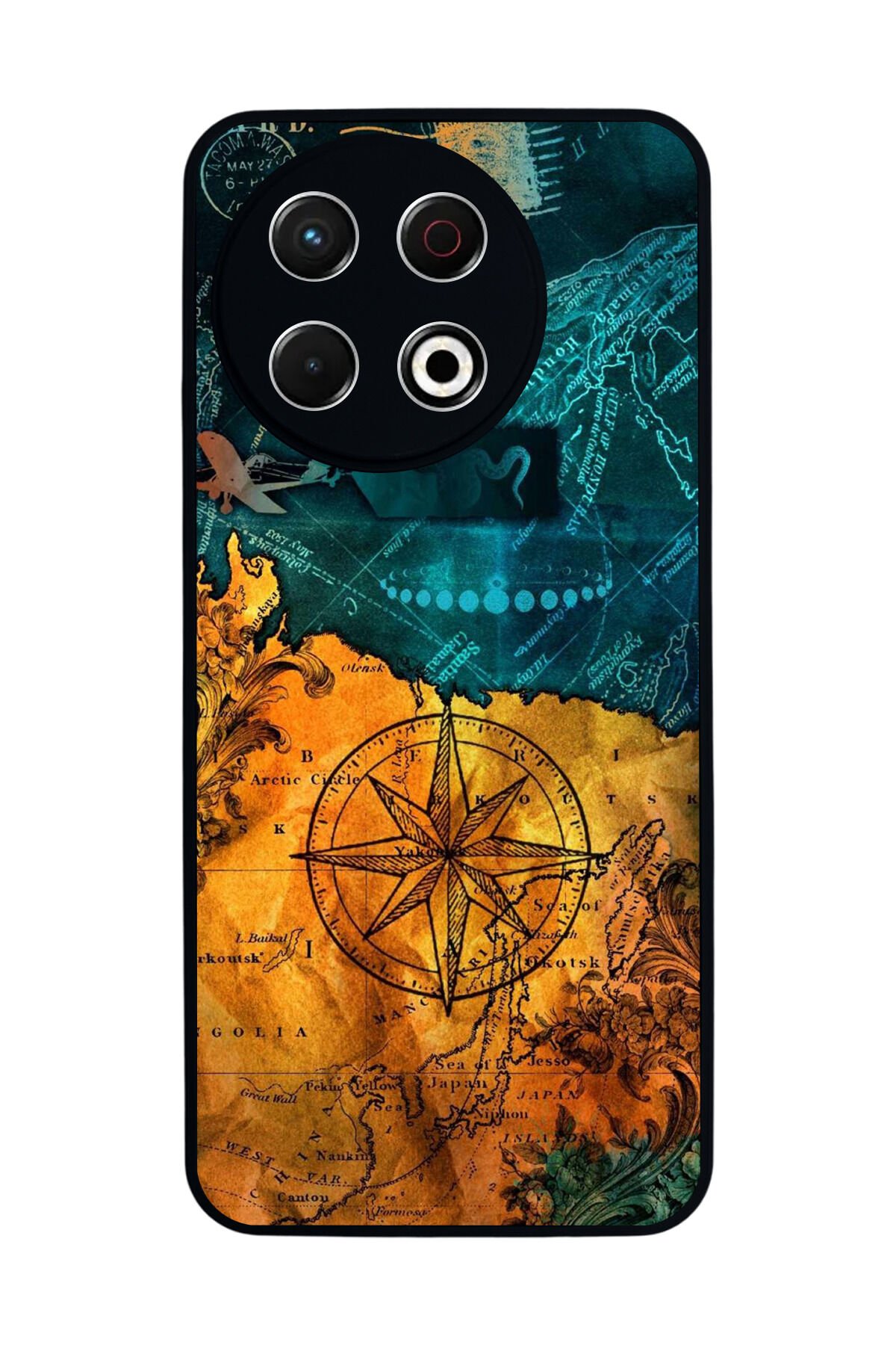 Tecno Spark 30 Pro Uyumlu Pusula Tasarımlı Glossy Premium Kılıf