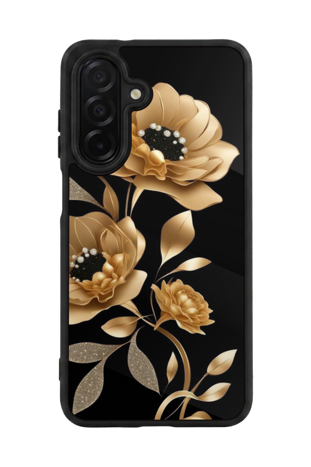 Samsung Galaxy A36 Uyumlu Yaldizli Cicek Tasarımlı Glossy Premium Kılıf
