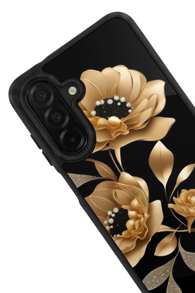 Samsung Galaxy A36 Uyumlu Yaldizli Cicek Tasarımlı Glossy Premium Kılıf
