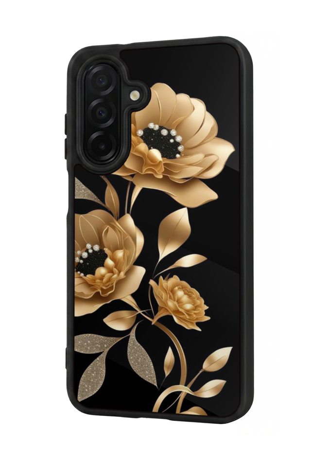 Samsung Galaxy A36 Uyumlu Yaldizli Cicek Tasarımlı Glossy Premium Kılıf
