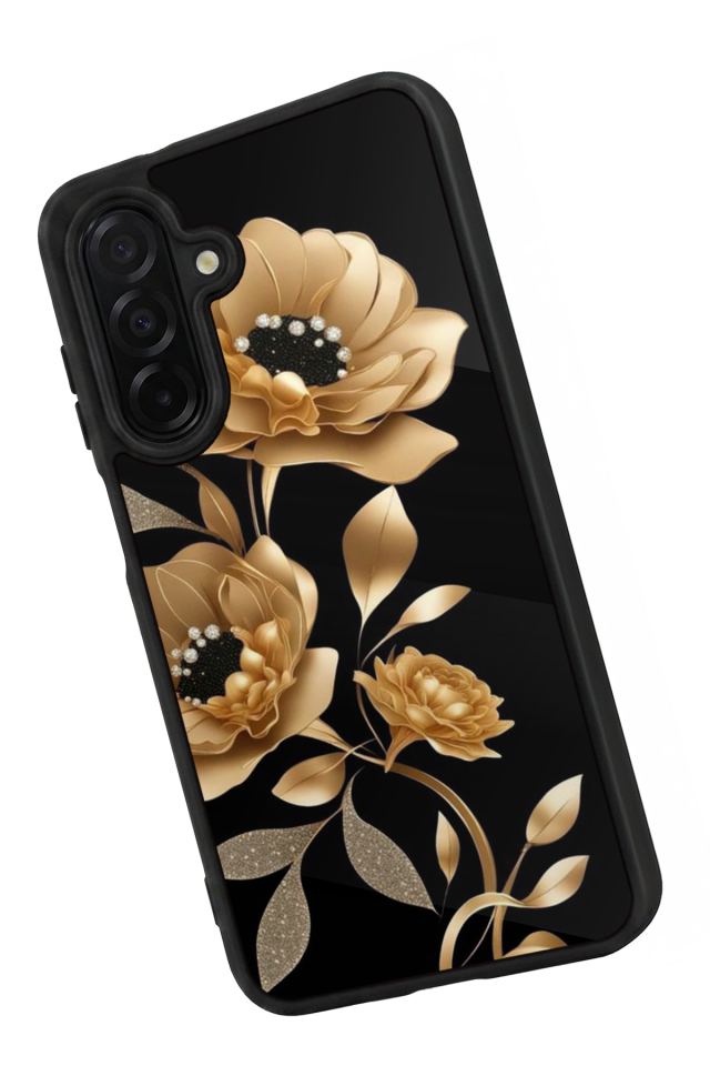Samsung Galaxy A36 Uyumlu Yaldizli Cicek Tasarımlı Glossy Premium Kılıf