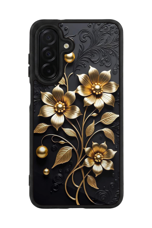 Samsung Galaxy A36 Uyumlu Yaldizli Cicek Tasarımlı Glossy Premium Kılıf