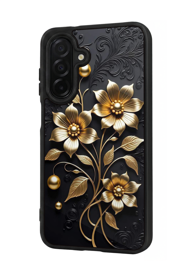Samsung Galaxy A36 Uyumlu Yaldizli Cicek Tasarımlı Glossy Premium Kılıf
