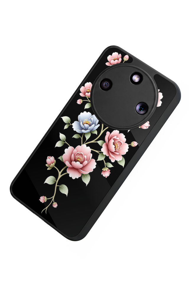 Honor Magic 8 Lite Uyumlu Yaldizli Cicek Tasarımlı Glossy Premium Kılıf