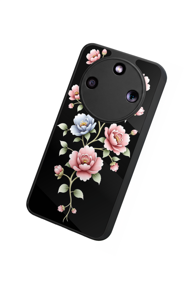 Honor Magic 8 Lite Uyumlu Yaldizli Cicek Tasarımlı Glossy Premium Kılıf