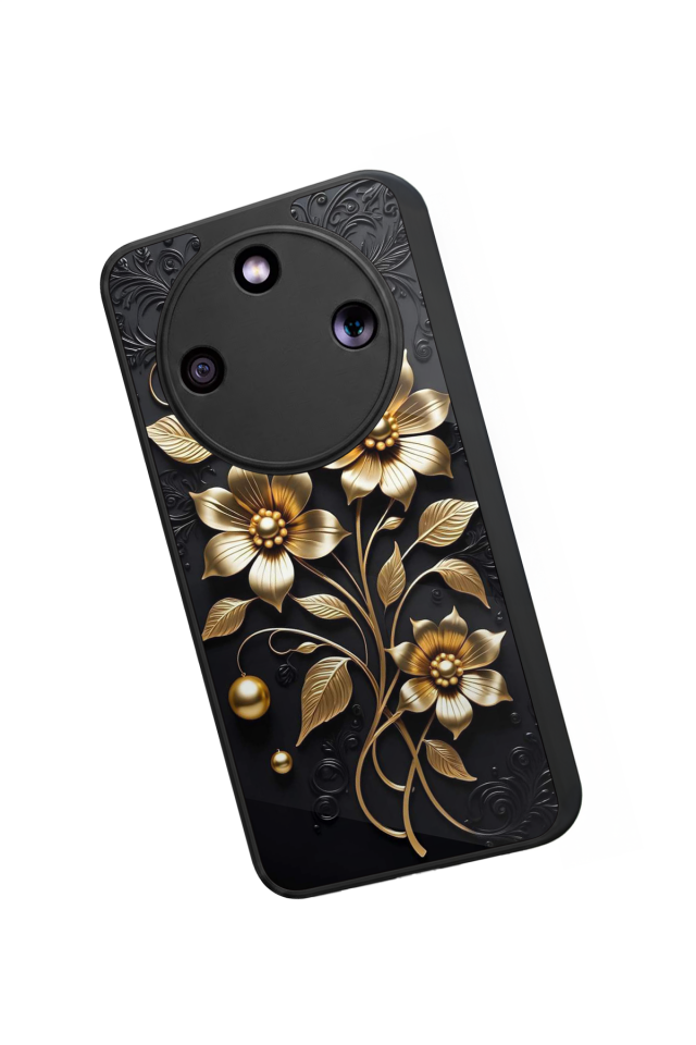 Honor Magic 8 Lite Uyumlu Yaldizli Cicek Tasarımlı Glossy Premium Kılıf