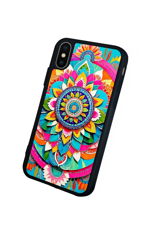 iPhone X/ XS Uyumlu Mandala Tasarımlı Glossy Premium Kılıf