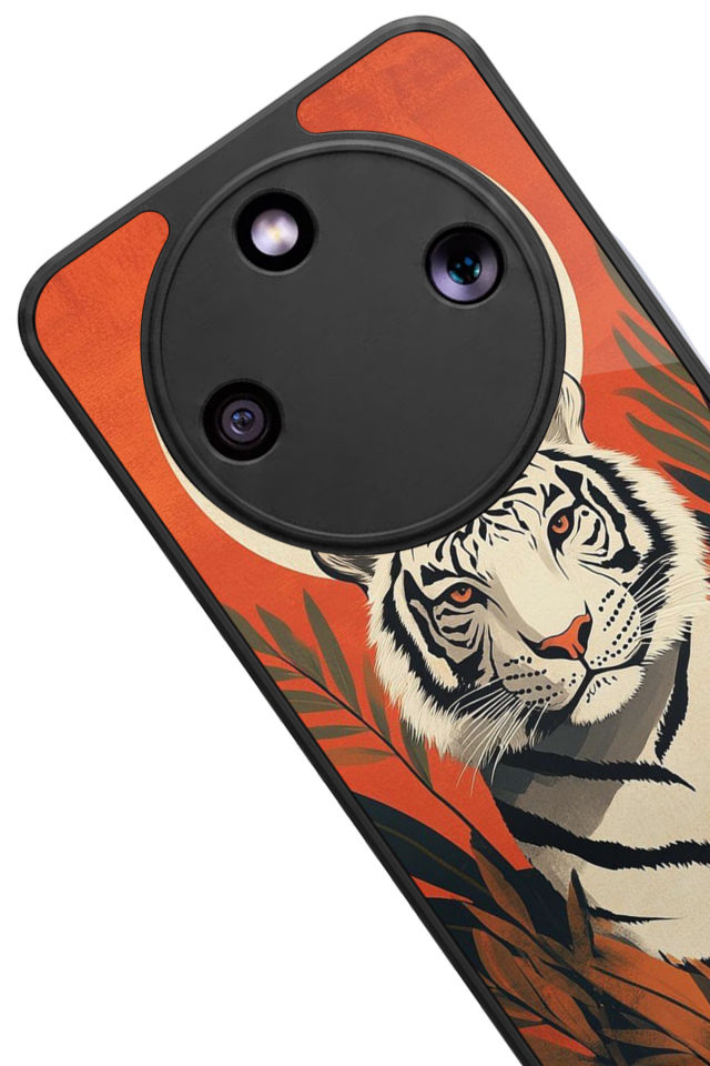 Honor Magic 8 Lite Uyumlu Kirmizi ve Kaplan Tasarımlı Glossy Premium Kılıf