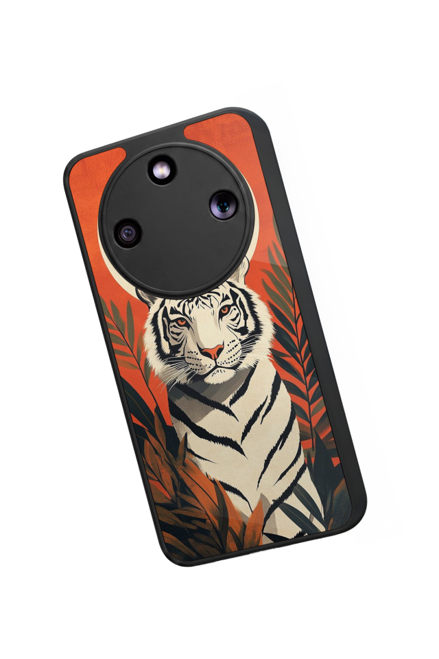 Honor Magic 8 Lite Uyumlu Kirmizi ve Kaplan Tasarımlı Glossy Premium Kılıf