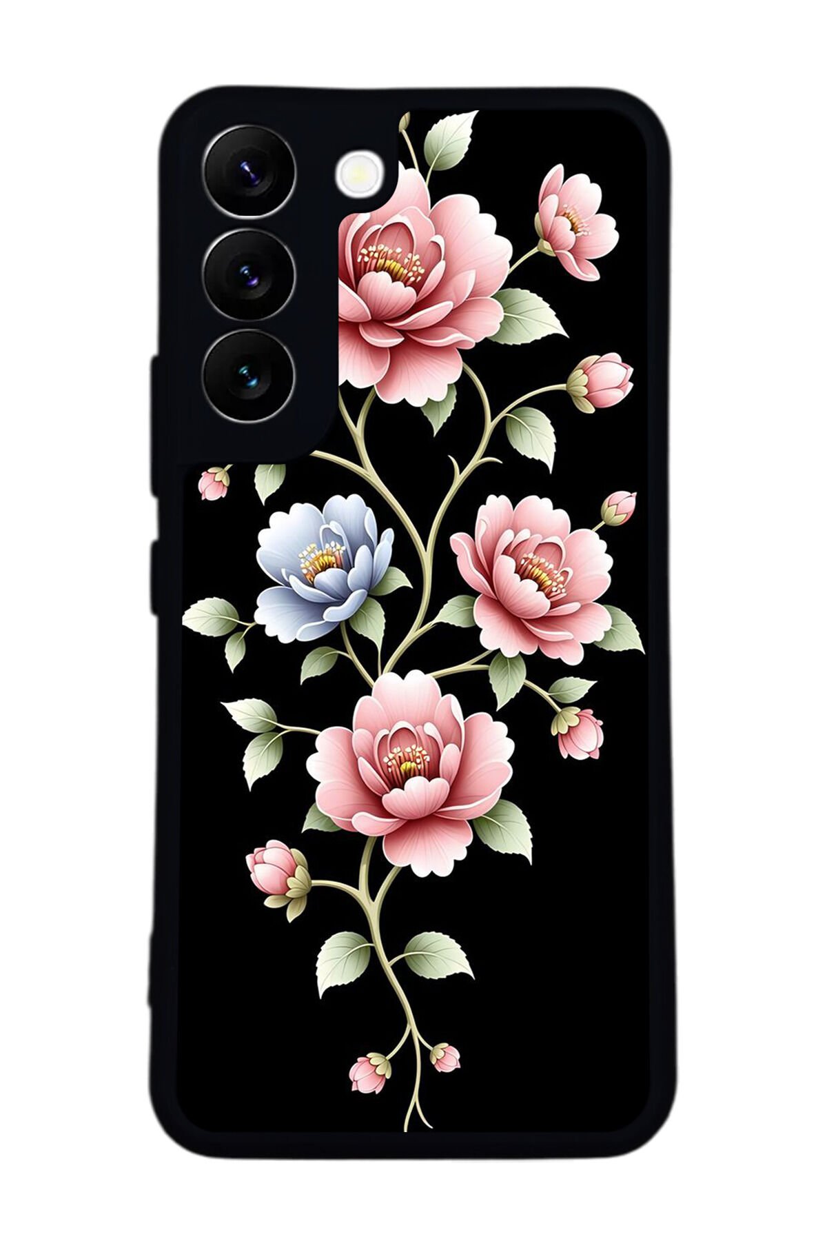 Samsung Galaxy S22 Uyumlu Yaldizli Cicek Tasarımlı Glossy Premium Kılıf
