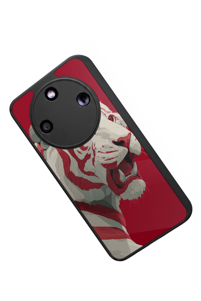 Honor Magic 8 Lite Uyumlu Kirmizi ve Kaplan Tasarımlı Glossy Premium Kılıf