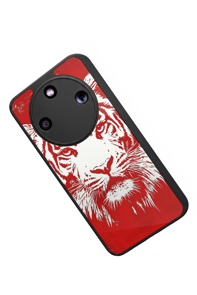 Honor Magic 8 Lite Uyumlu Kirmizi ve Kaplan Tasarımlı Glossy Premium Kılıf