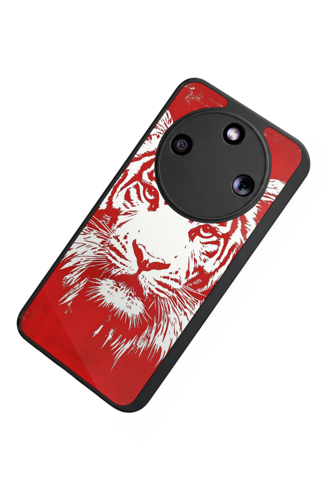 Honor Magic 8 Lite Uyumlu Kirmizi ve Kaplan Tasarımlı Glossy Premium Kılıf