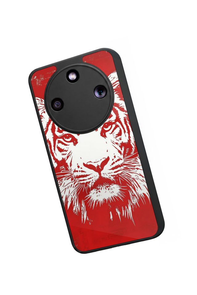 Honor Magic 8 Lite Uyumlu Kirmizi ve Kaplan Tasarımlı Glossy Premium Kılıf